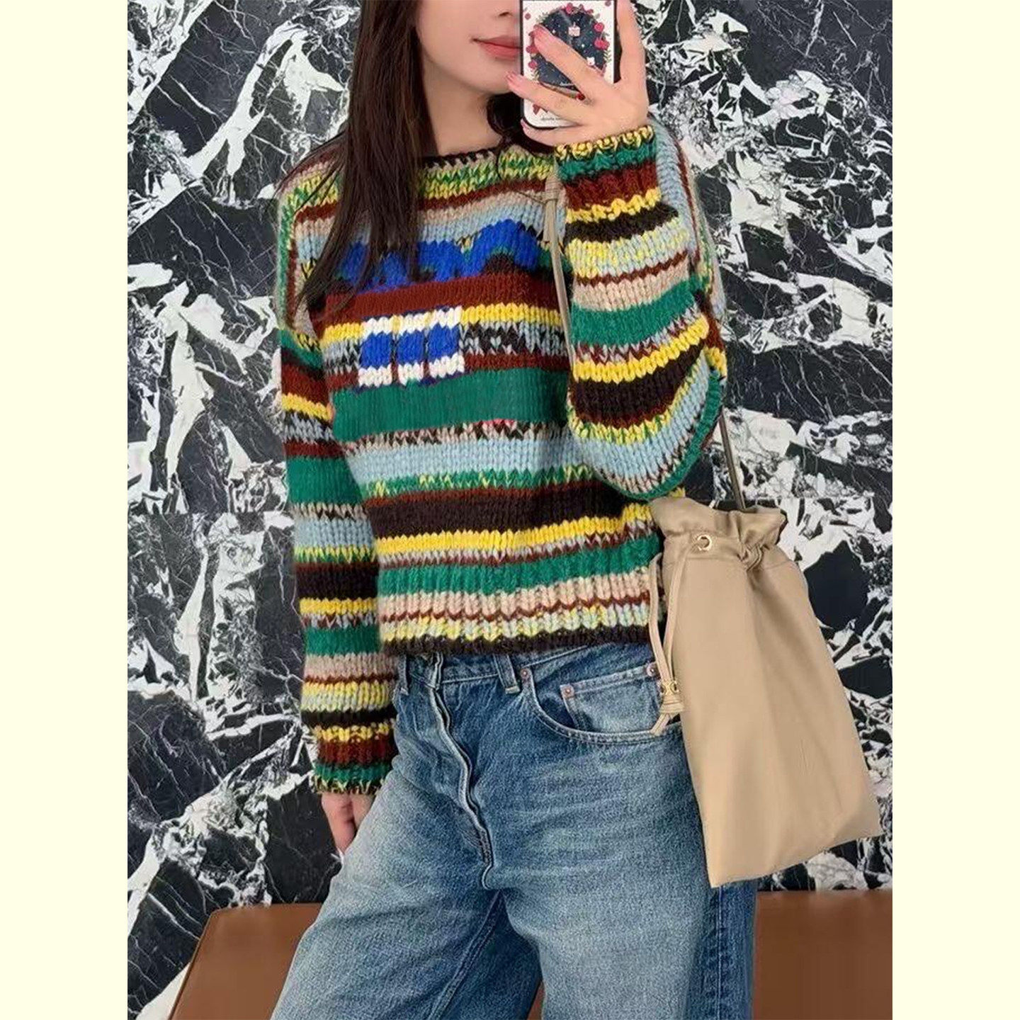 复古彩色条纹毛衣女2026春季新款撞色提花圆领套头长袖针织衫上衣,女装/女士精品,毛衣,淘宝优惠券,粉丝福利购,淘宝优惠卷