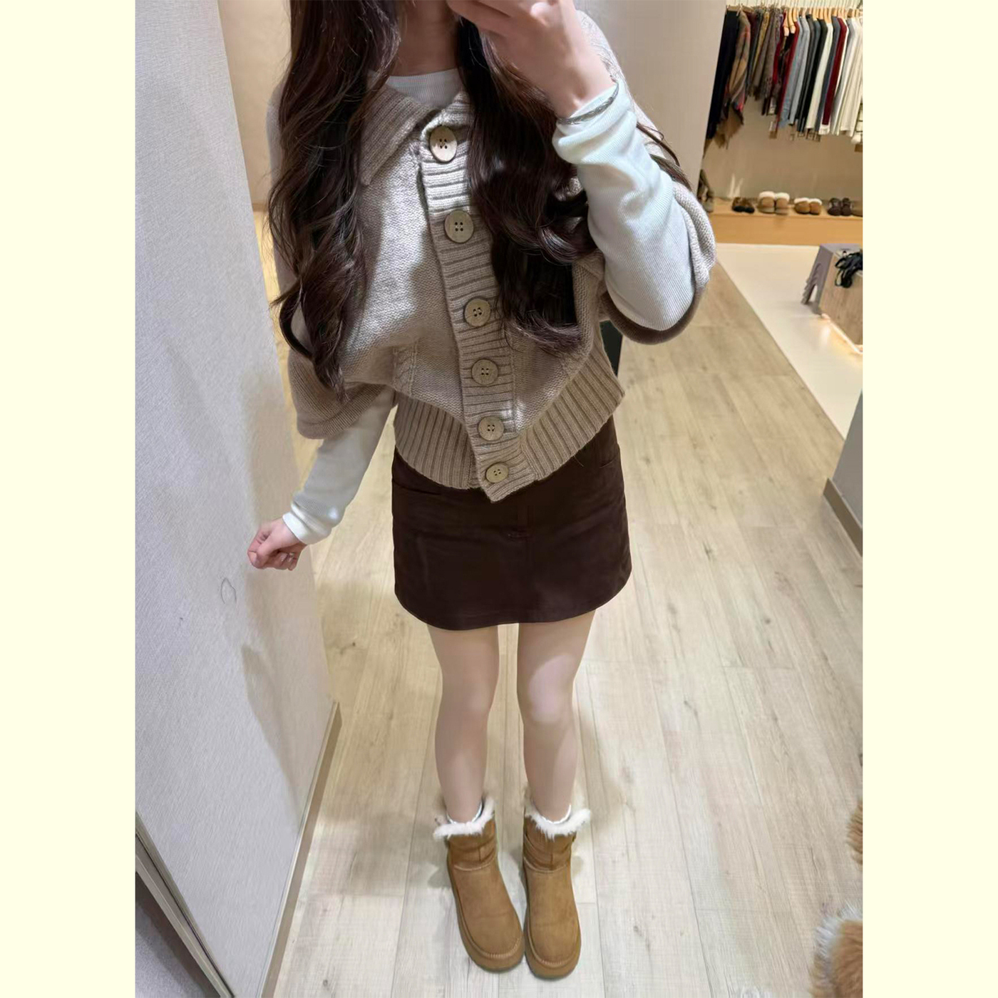 灰色慵懒风软糯翻领针织开衫2025秋冬新款时尚洋气五分袖毛衣外套