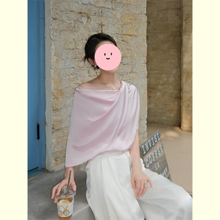 粉色醋酸不规则衬衫 设计感小众气质甜美风减龄上衣 女2025夏季 新款