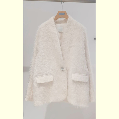 白色洋气毛毛V领外套女2025年秋