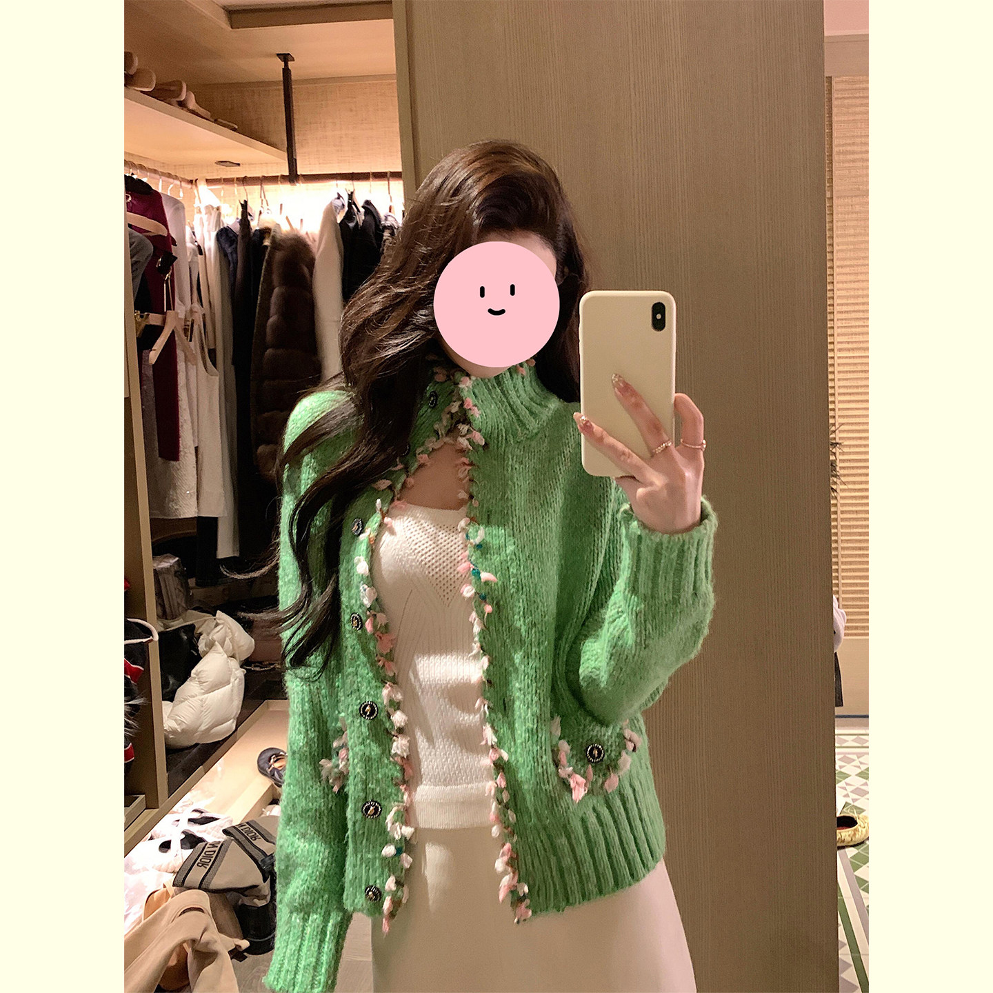 绿色立领毛衣外套女2026早春新款中古感软糯小香风编织花朵针织衫,女装/女士精品,毛衣,淘宝优惠券,粉丝福利购,淘宝优惠卷