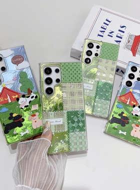 创意磁吸绿色拼图可爱狗狗适用三星GalaxyS25Ultra手机壳S24PLUS少女全包S23+/S23FE/S23Ultra防摔S22保护套