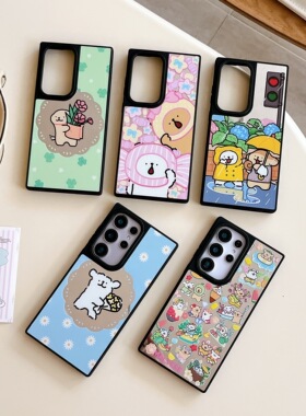 创意镜面磁吸卡通线条小狗适用三星GalaxyS25Ultra手机壳S25+/S24Ultra少女心S23plus全包防摔S23Ultra保护套