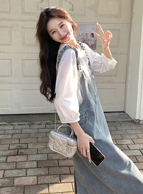 备货充足2024牛仔背带裙+宽松白T两件套2C057-A66-P150-K218