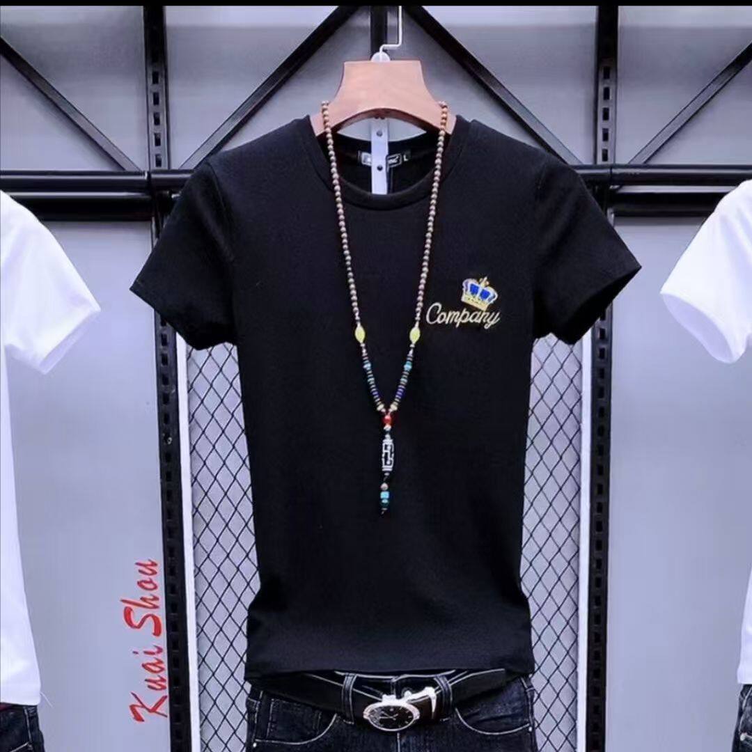 夏季冰丝潮流男士短袖T恤修身圆领印花蜜蜂图案韩版百搭半袖体恤