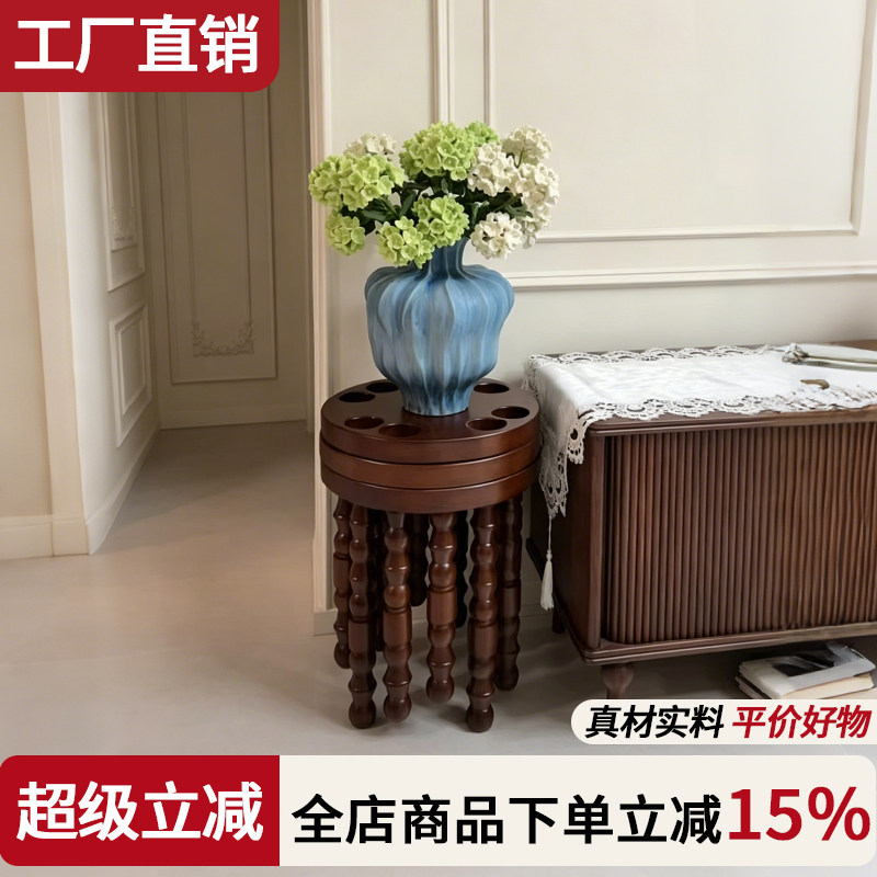 甄选可叠放中古风实木小凳子竹节圆凳家用木板凳多种功能木凳子小