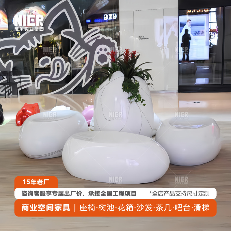 新款玻璃钢鸡蛋花盆商场酒店售楼处民宿广场落地绿植花器摆件