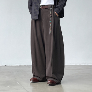 男女26春夏通勤阔腿西裤 BROMAD 日系复古褶皱分割垂感弯刀休闲裤
