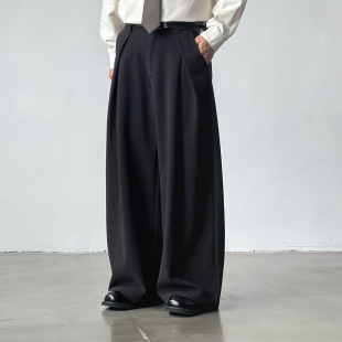 BROMAD高级松弛感褶皱毛呢西裤 男女2026春老钱阔腿保暖加厚休闲裤