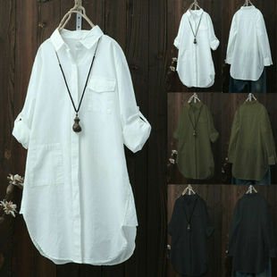 Casual Cotton Blouse Womens Tops and Blouses Shirts纽扣衬衫