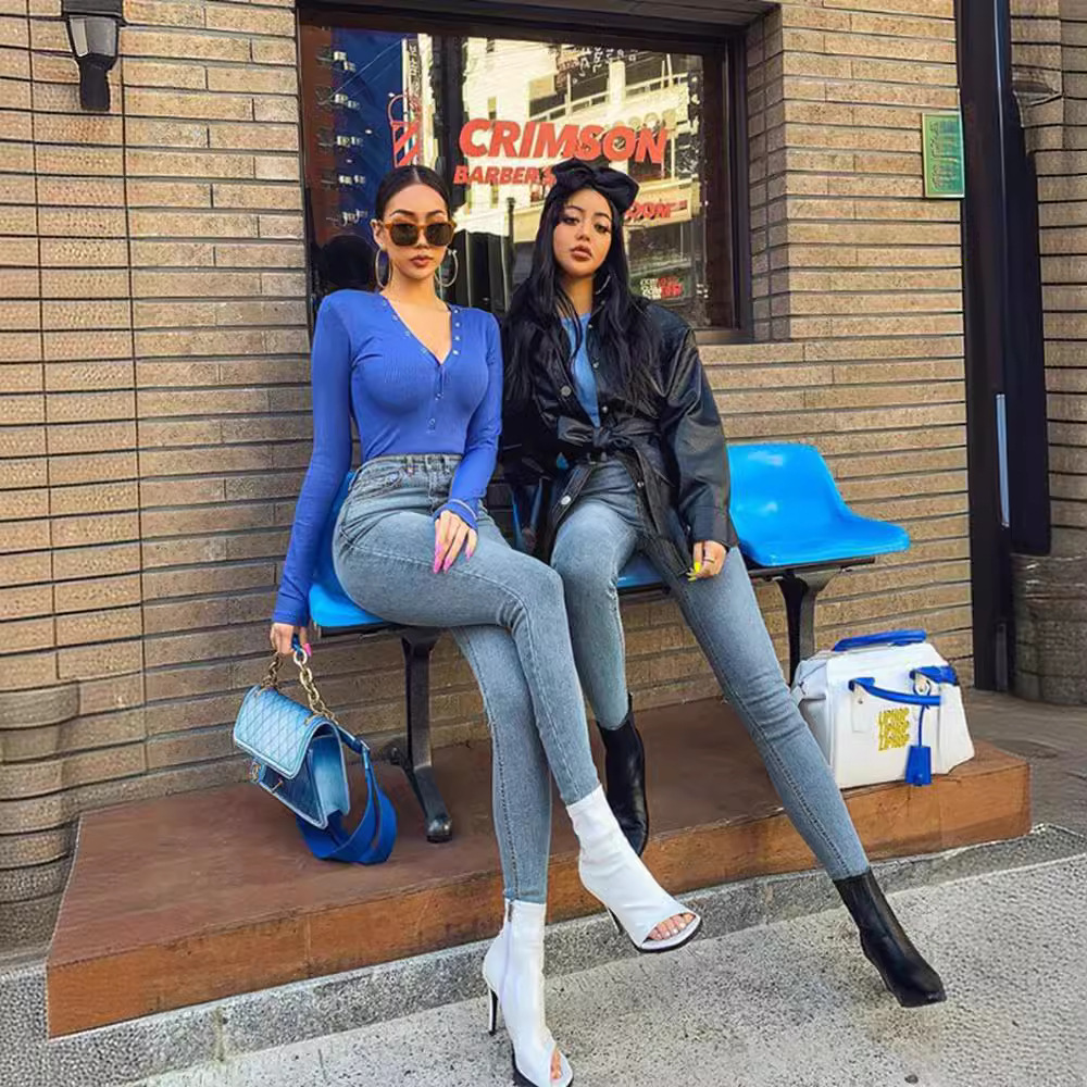 Solid color button slim fit side pocket pant纯色纽扣修身长裤