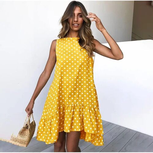 Printed polka dot ruffle edge dress for women 女士波点连衣裙
