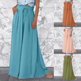 wide leg 纯色休闲阔腿裤 color 女 women casual for Solid pants
