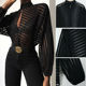 Striped Sheer Cutout Sexy Ladies Sleeve Top Long Blouse