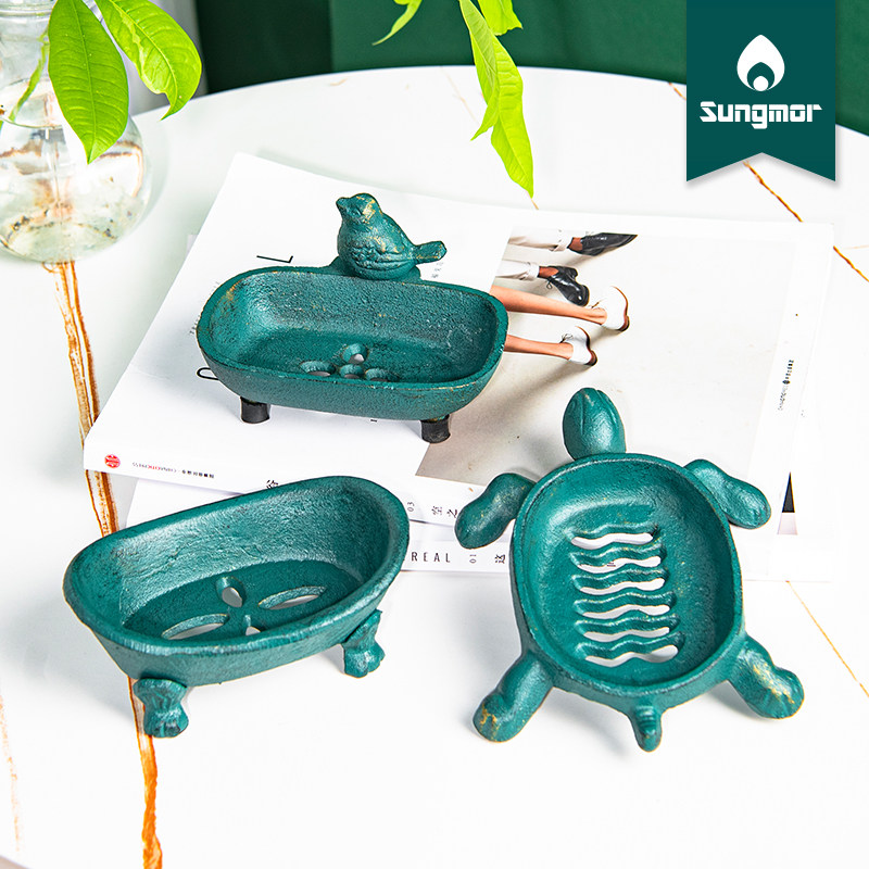 Sungmor 铸铁肥皂盒复古摆件可爱造型香皂沥水架桌面装饰小型收纳