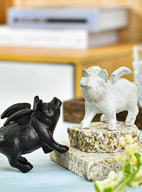 Sungmor 黑色金属猪摆件家居桌面客厅铸铁装饰品动物摆设工艺品