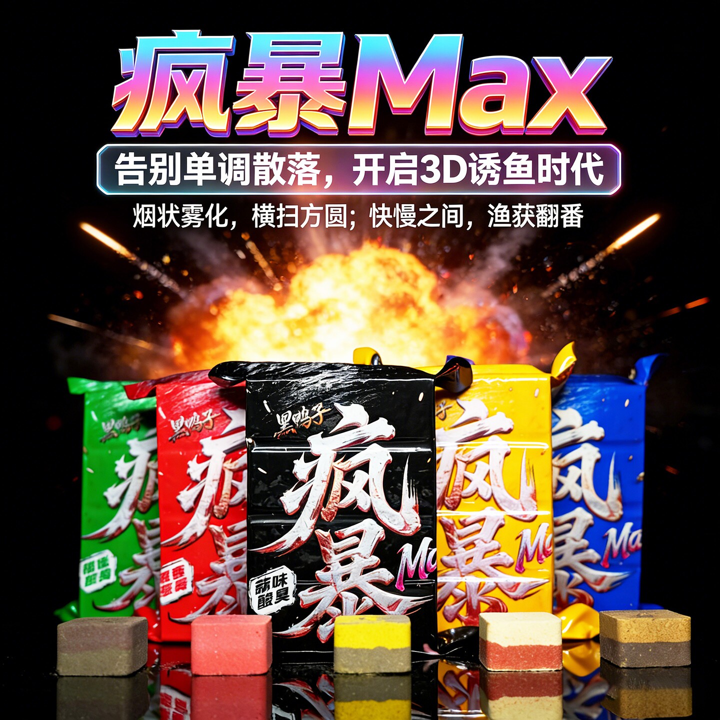 黑鸭子疯暴鲢鳙方块饵料野钓
