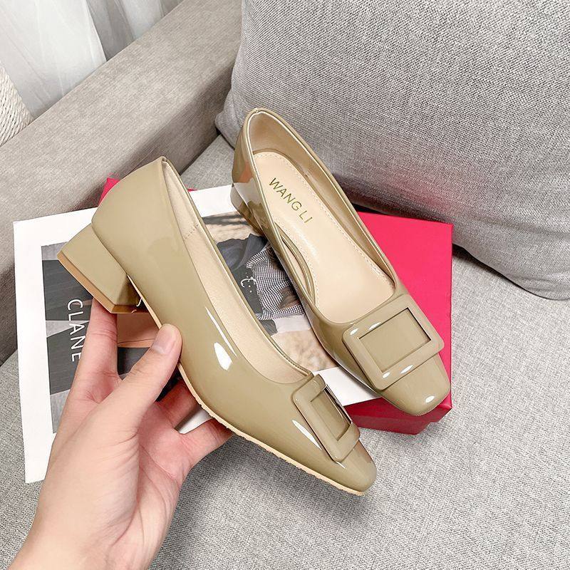 葡萄妈studiolee 法式经典方扣浅口圆头优雅粗跟小香风名媛女夏秋