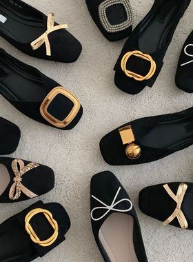 法式平底鞋女2025春夏新款百搭懒人鞋女款黑色浅口瓢鞋一脚蹬女鞋