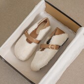 圆头冬季 软底加厚保暖网红毛绒保暖平底女鞋 套筒豆豆鞋 单鞋