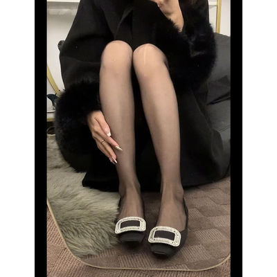 方扣水钻粗跟中跟单鞋