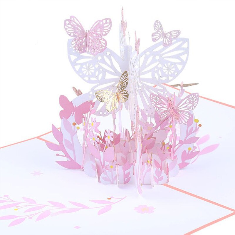 七夕情人节生日蝴蝶花篮立体贺卡