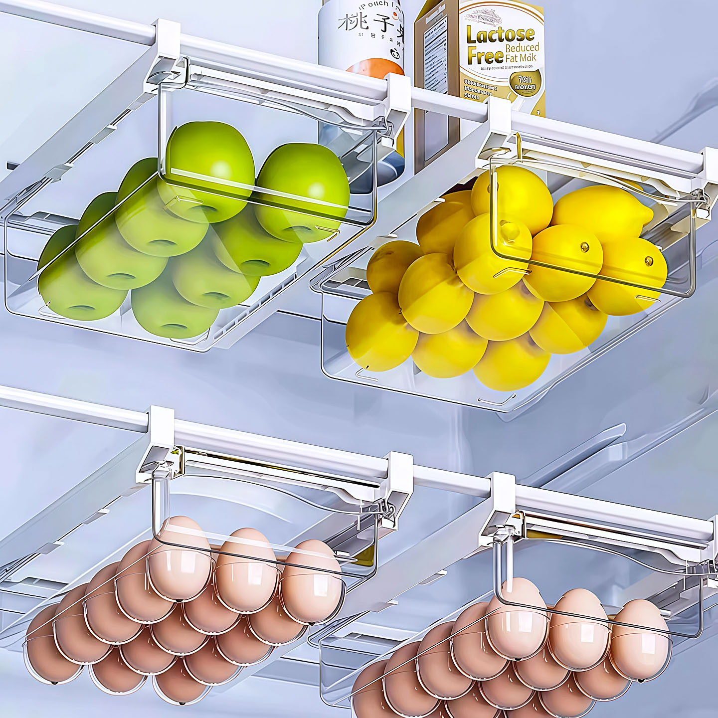 冰箱抽屉式收纳盒挂篮内部悬挂鸡蛋用厨房保鲜冷冻置物架托举神器