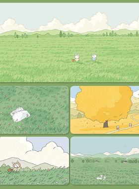 治愈系韩国插画鼠标垫超大号女生工作桌垫绿色护眼护腕键盘垫家用