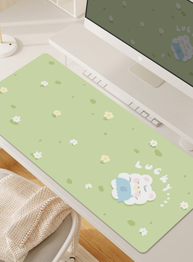 卡通鼠标垫子女生高颜值超大工位电脑桌垫护腕绿色护眼定制键盘垫