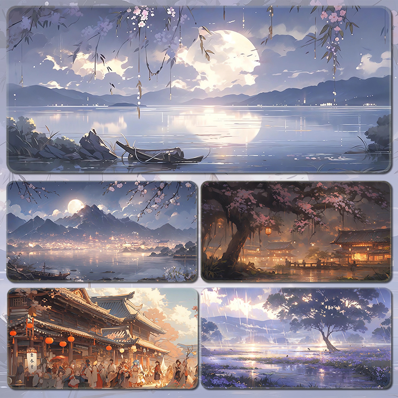 天然橡胶中国古风山水风景鼠标垫
