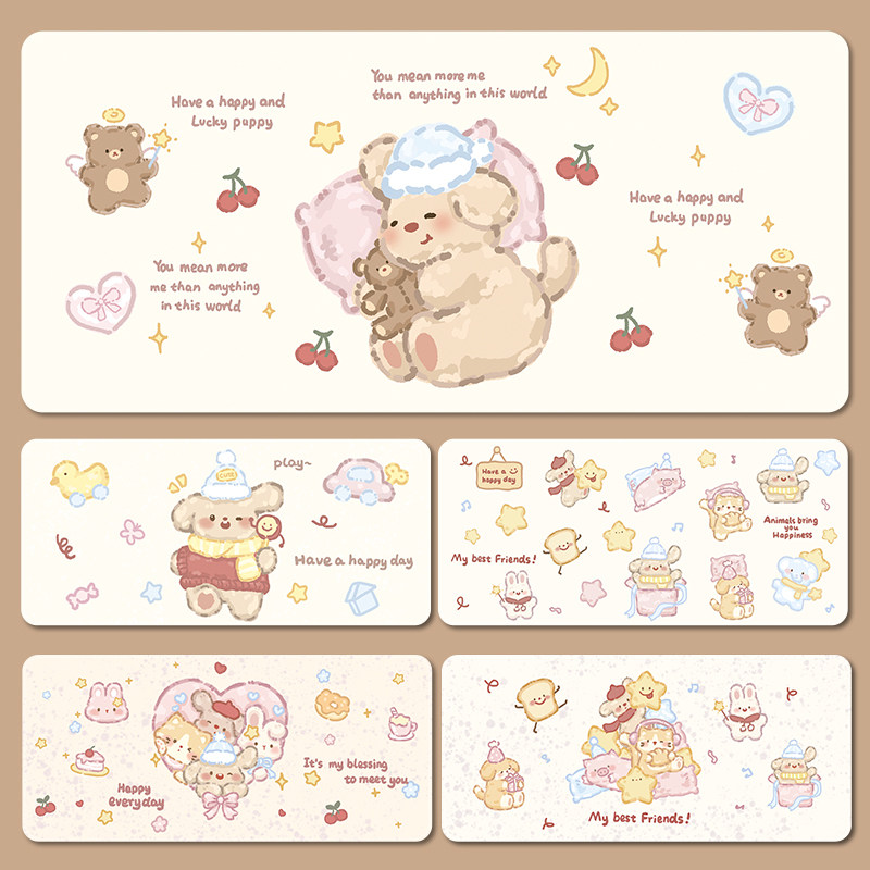 天然橡胶奶油风可爱小狗大鼠标垫