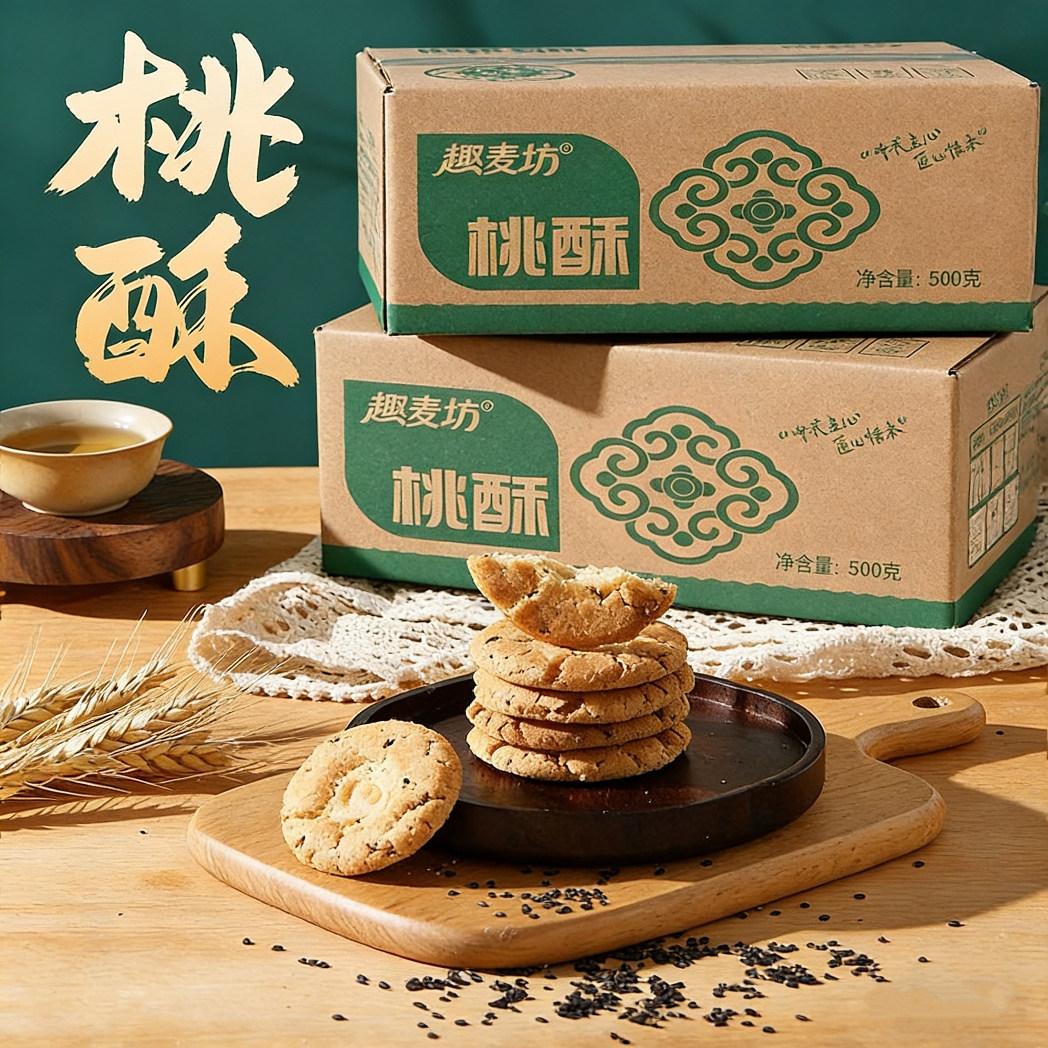 趣麦坊桃酥500g正宗原味桃酥饼传统老式零食中式糕点早餐解馋盒装