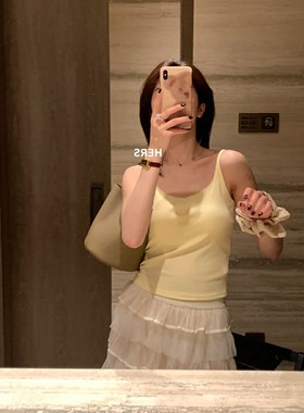 Hers甜辣妹简约蕾丝百搭吊带挂脖带胸垫固定杯一体式背心20577