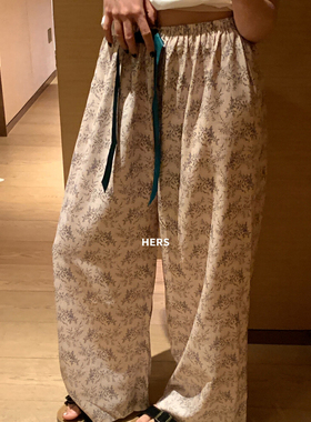 夏上新！Hers可以外穿的家居裤 简约慵懒花花休闲裤 松紧腰20708