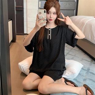 甜美胖MM 袁袁精选睡衣套装 圆领波点短袖 宽松版 家居服网红学生韩版