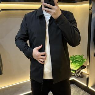 翻领黑色行政外套24025 修身 佰壹轻奢男装 秋商务休闲行政夹克男士