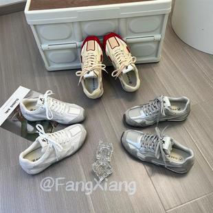 女鞋 方霍霍女鞋 子平底运动鞋 严选复古拼色系带休闲鞋 女阿甘德训鞋
