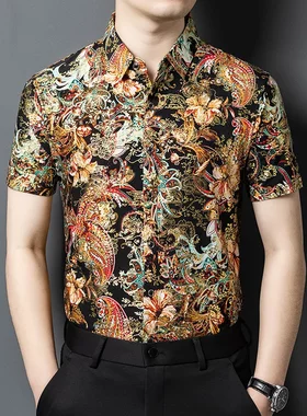 浅鲨男装服饰桑蚕丝花衬衫短袖