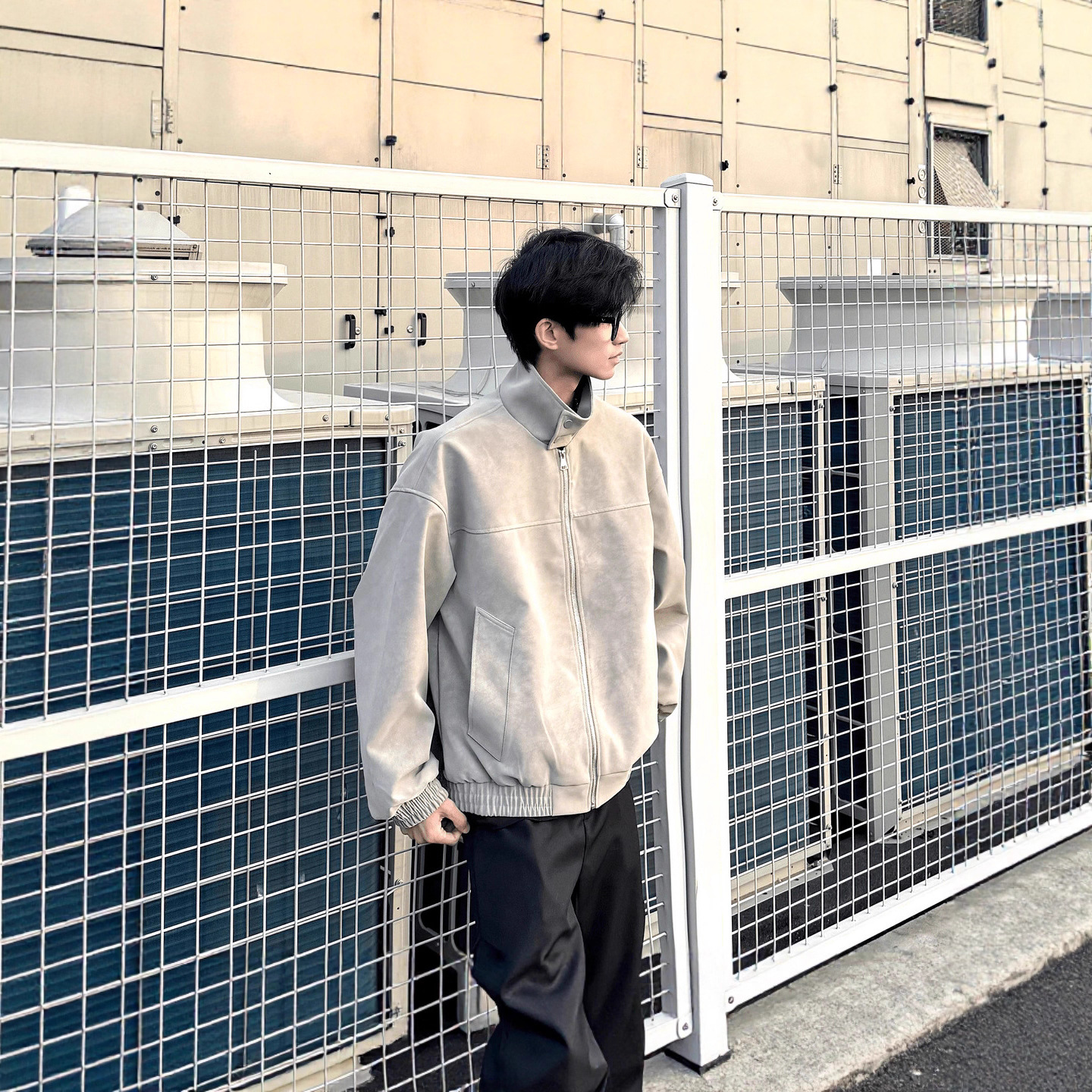 bomber飞行pu皮夹克男春秋季短款高级感痞帅美式cleanfit扎染外套