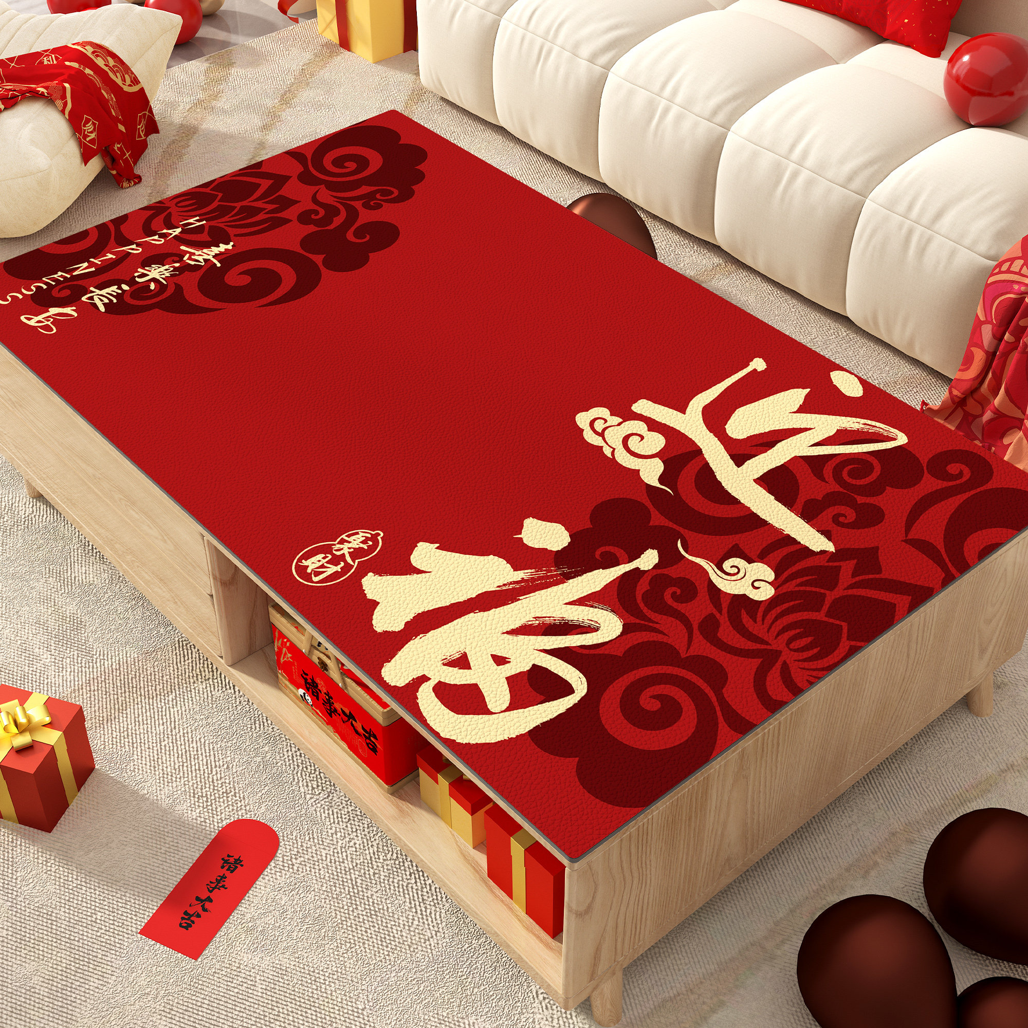 新年红色茶几桌垫喜庆氛围感桌布防水防油防烫免洗餐桌垫保护垫子,居家布艺,桌布,淘宝优惠券,粉丝福利购,淘宝优惠卷