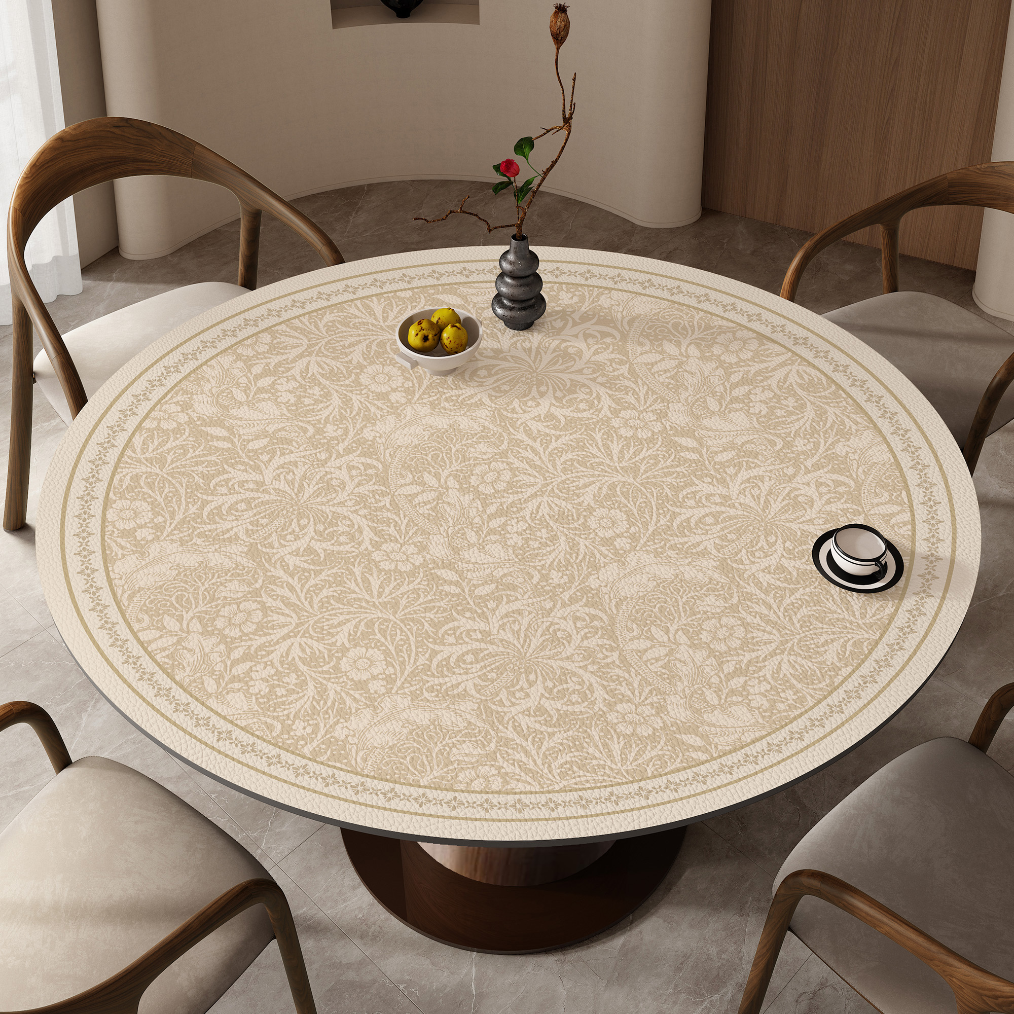 美式皮革圆桌布防水防油圆形餐桌垫桌面垫高级感客厅圆茶几垫台布