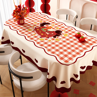 马年新年桌布2026新款防水防油防烫免洗喜庆过年氛围感装饰餐桌布