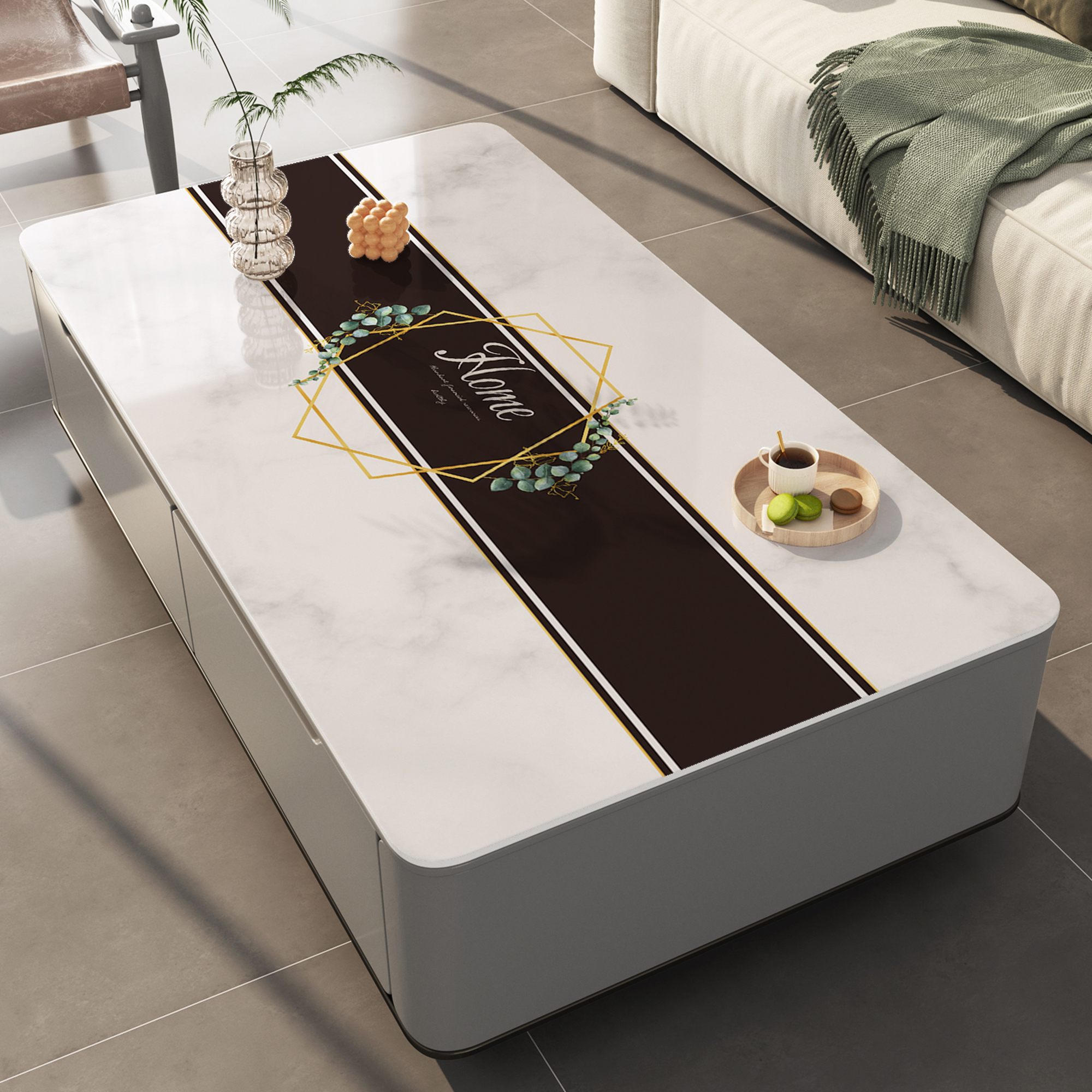 2025新款大理石纹软玻璃茶几垫防水防油防烫免洗轻奢现代餐桌桌垫