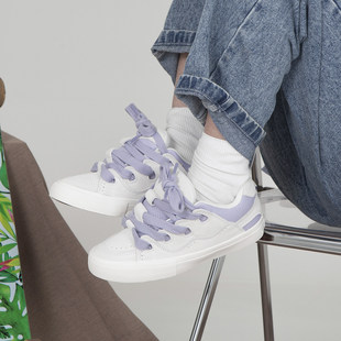 顽刻官方面包鞋 紫白色拼色小清新BAKE淡紫色低帮男女专业滑板鞋