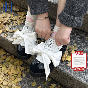 顽刻官方黑色皮质蝴蝶结丝带生胶W系列国潮男女德训滑板鞋