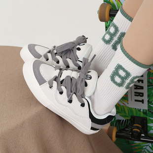 顽刻官方面包鞋 翻毛皮黑白灰日系复古拼接色BAKE男女滑板鞋