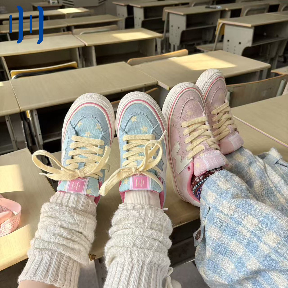 顽刻官方粉/蓝黄星星配色合集冬季校园风W系列低帮男女国潮滑板鞋