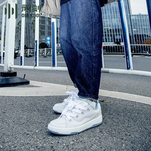 顽刻官方冷粘白蓝头层皮复古秋冬低帮男女专业滑板BAKE2面包鞋