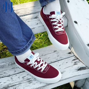 顽刻官方酒红色帆布拼接街头潮流休闲低帮夏季 情侣滑板鞋