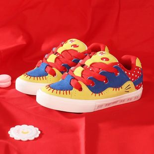 顽刻官方面包鞋 红黄蓝撞色翻毛皮复古拼接BAKE2男女滑板鞋